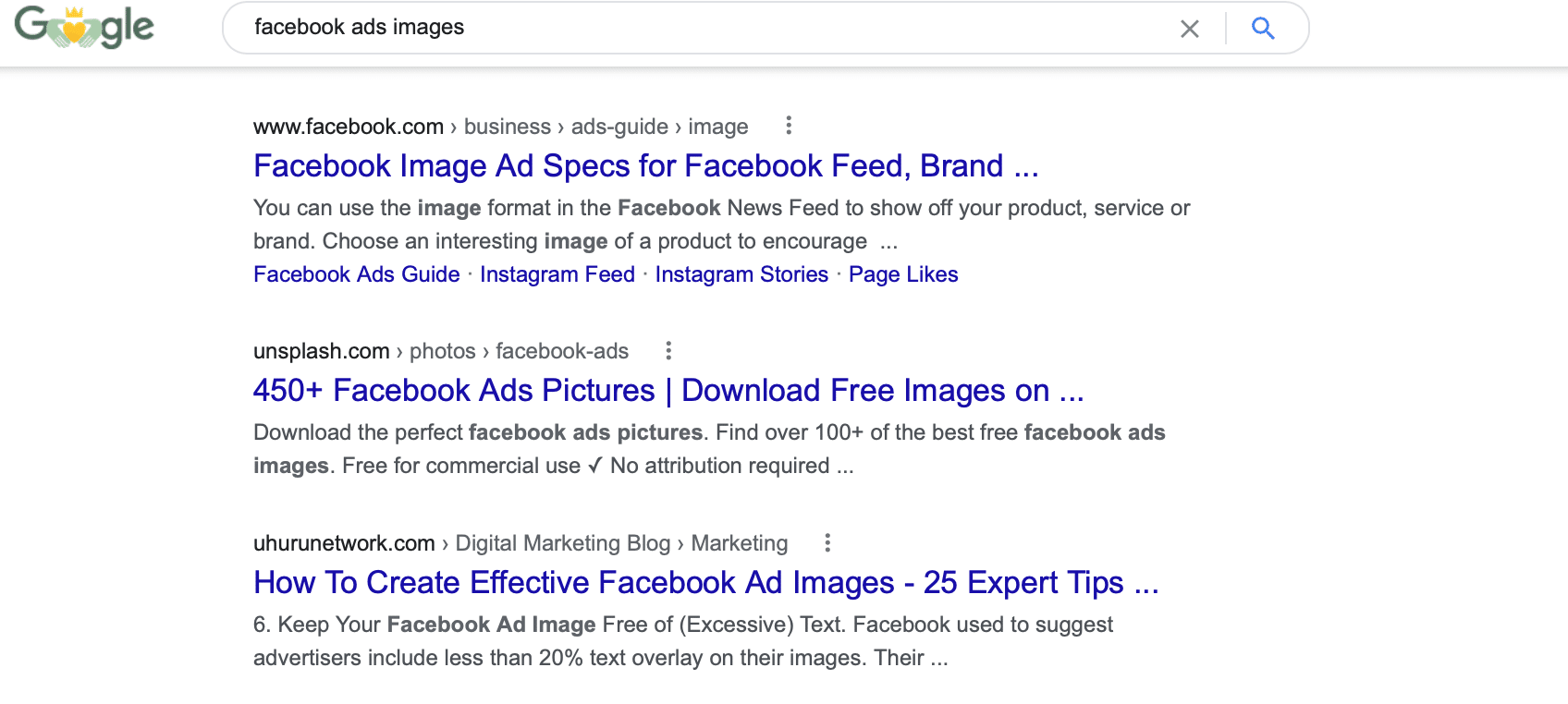 البحث في Google عن صور إعلان Facebook
