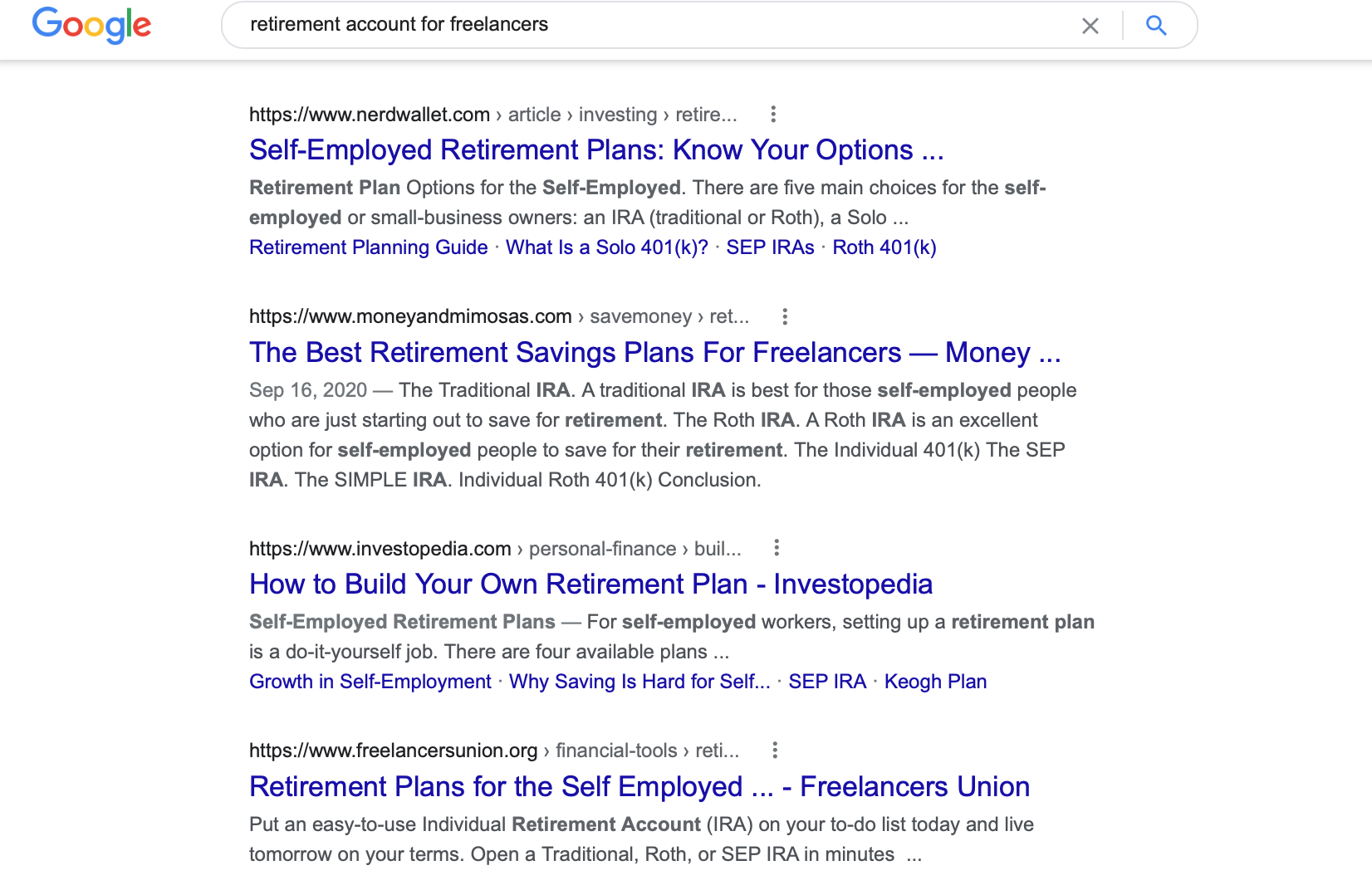 بحث جوجل يعرض حسابات التقاعد لنتائج بحث المستقلين