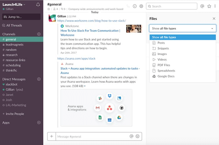zrzut ekranu interfejsu użytkownika Slacka