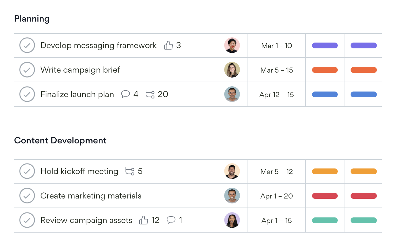 zrzut ekranu interfejsu Asany