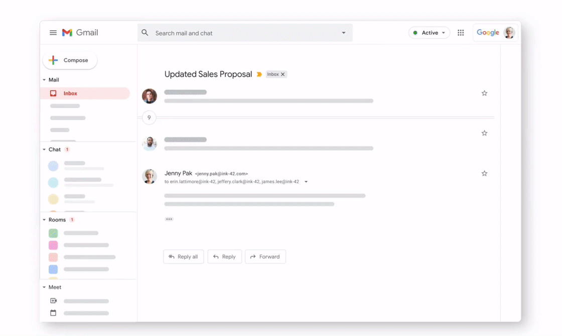GIF z interfejsem Google Workspace