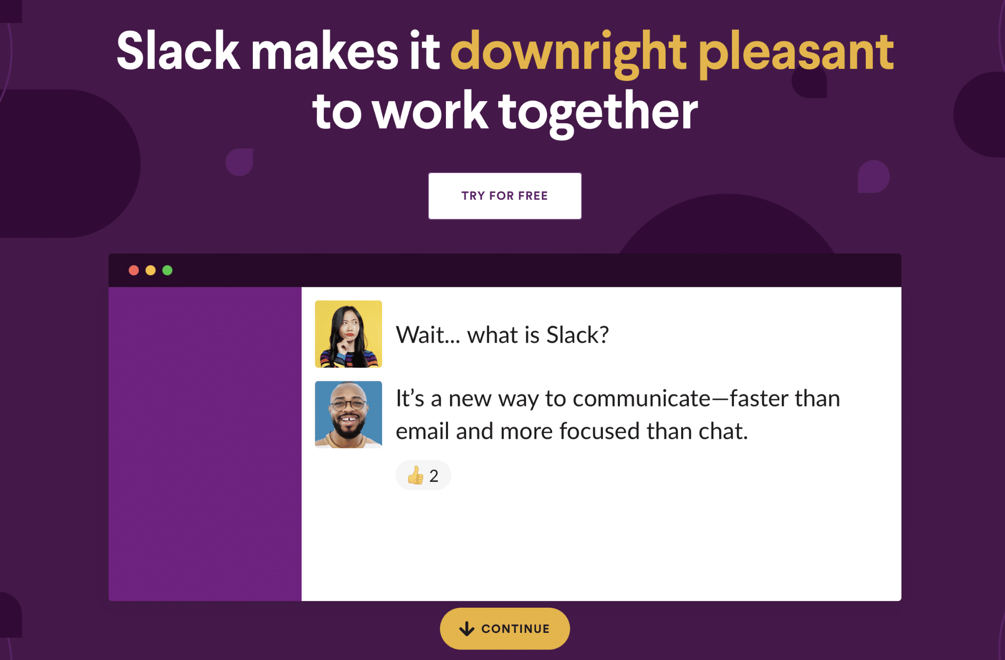 Zrzut ekranu strony głównej Slack