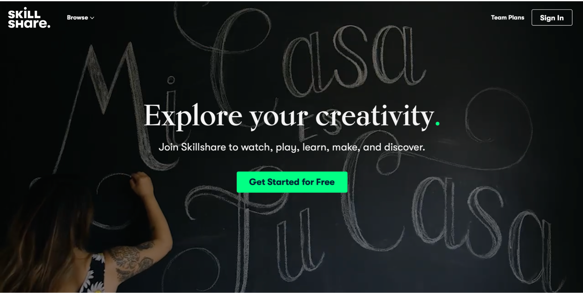 zrzut ekranu strony głównej Skillshare