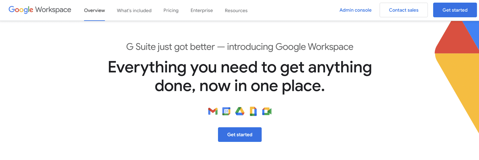 Zrzut ekranu strony głównej Google Workspace