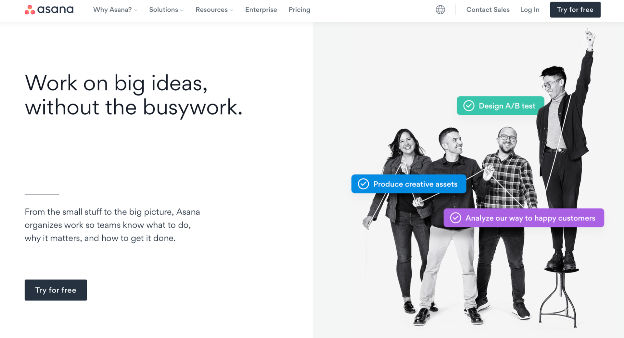 Zrzut ekranu strony głównej Asany