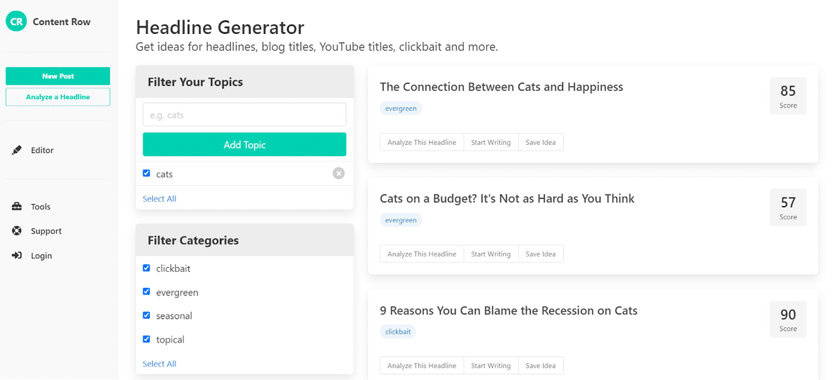 antarmuka baris konten