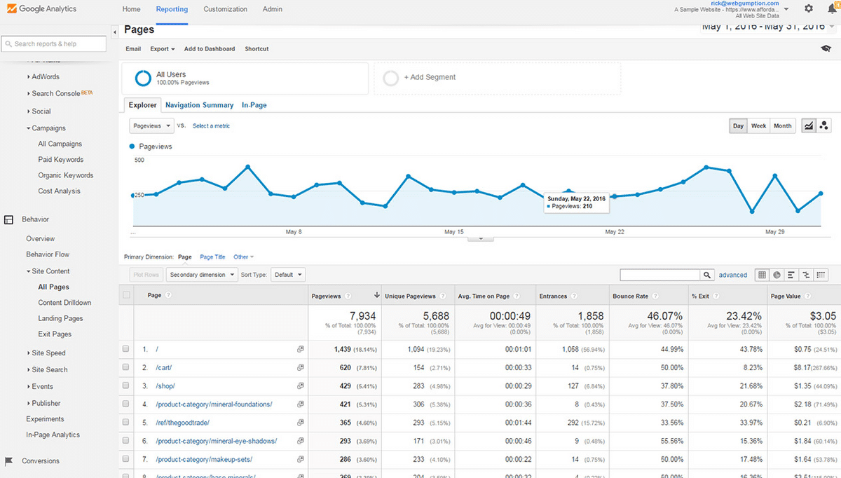 Grafik demografi dan minat Google analytics