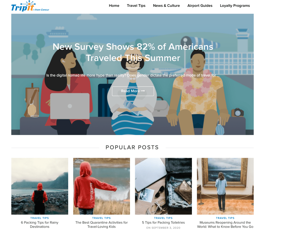 Exemple de marketing de contenu de voyage Tripit B2C