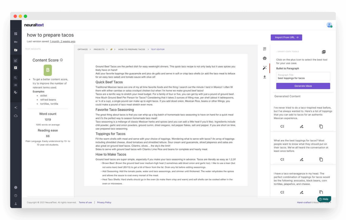 Interface utilisateur NeuralText