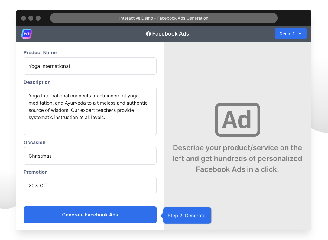 Interface utilisateur Writesonic
