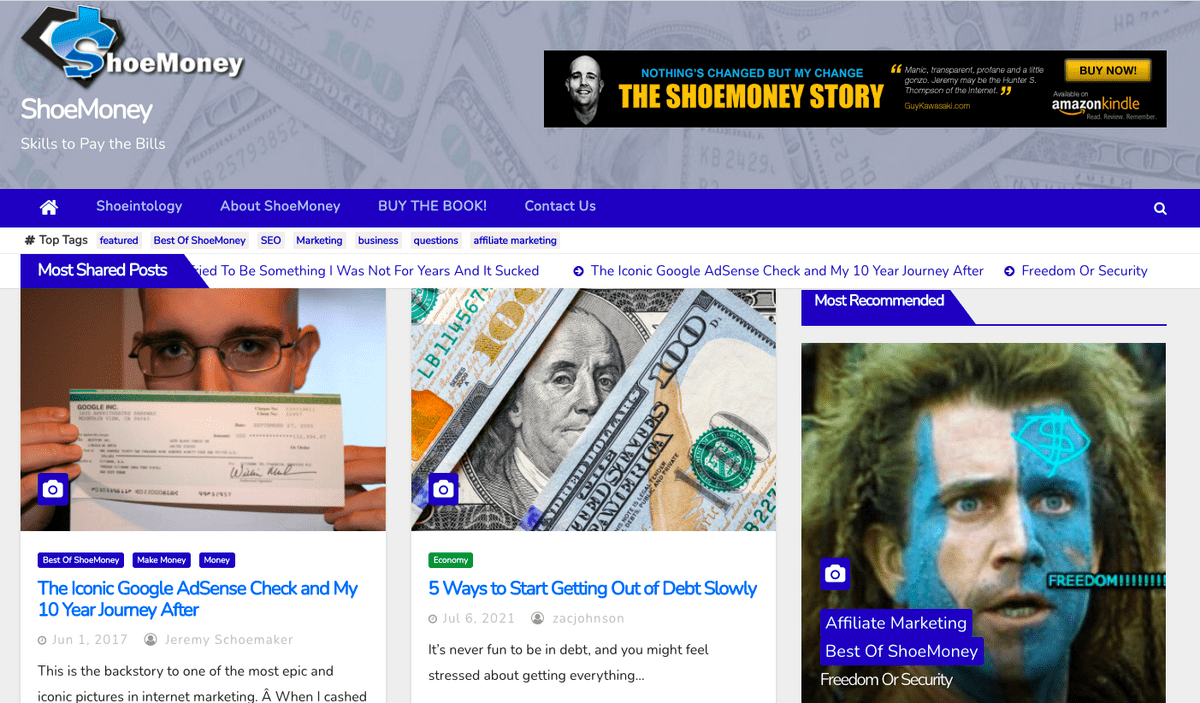 الصفحة الرئيسية لـ ShoeMoney