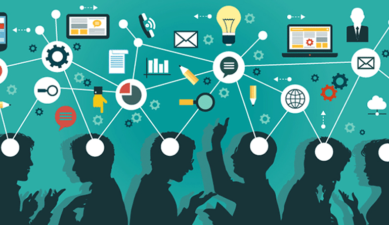 생각하거나 아이디어를 내놓는 사람들의 그룹을 보여주는 그래픽