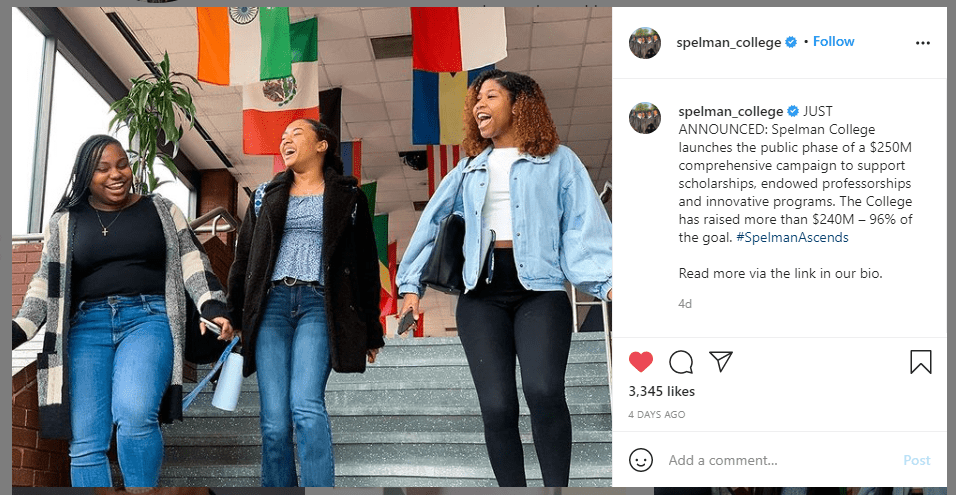 Screenshot eines Kommentarbereichs eines Instagram-Posts für das Spelman College