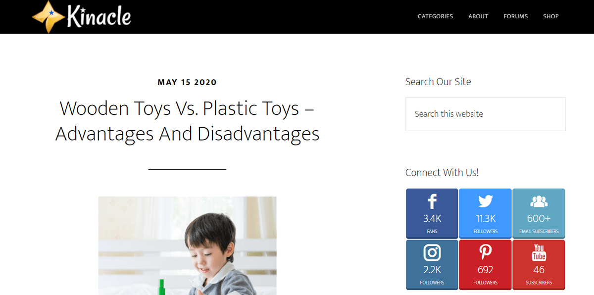 Zrzut ekranu strony Kinacle