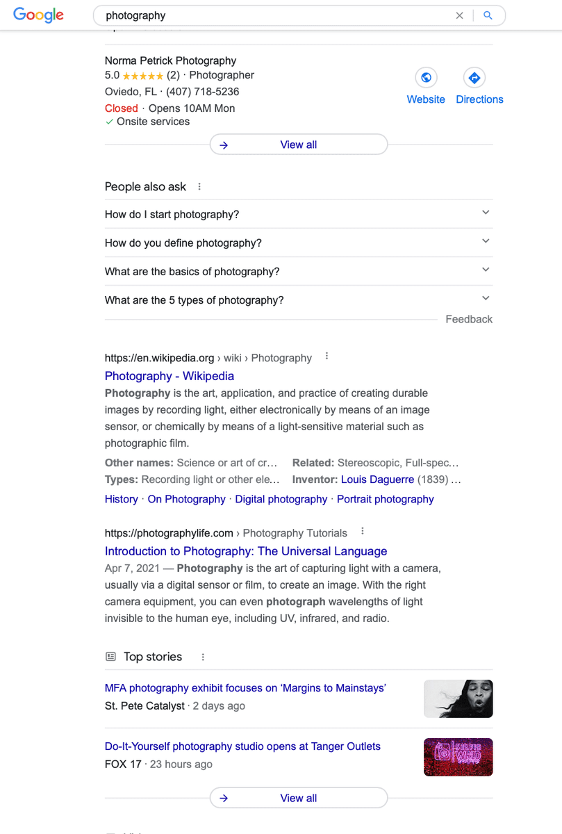 Diversi risultati di ricerca della parola chiave generica "fotografia"