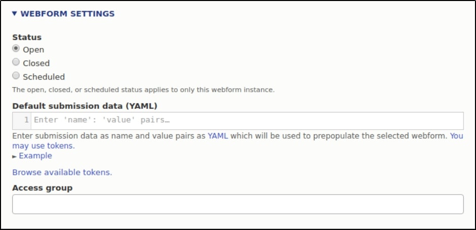 настройки веб-формы