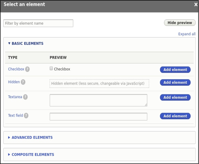 добавлять элементы в веб-форму