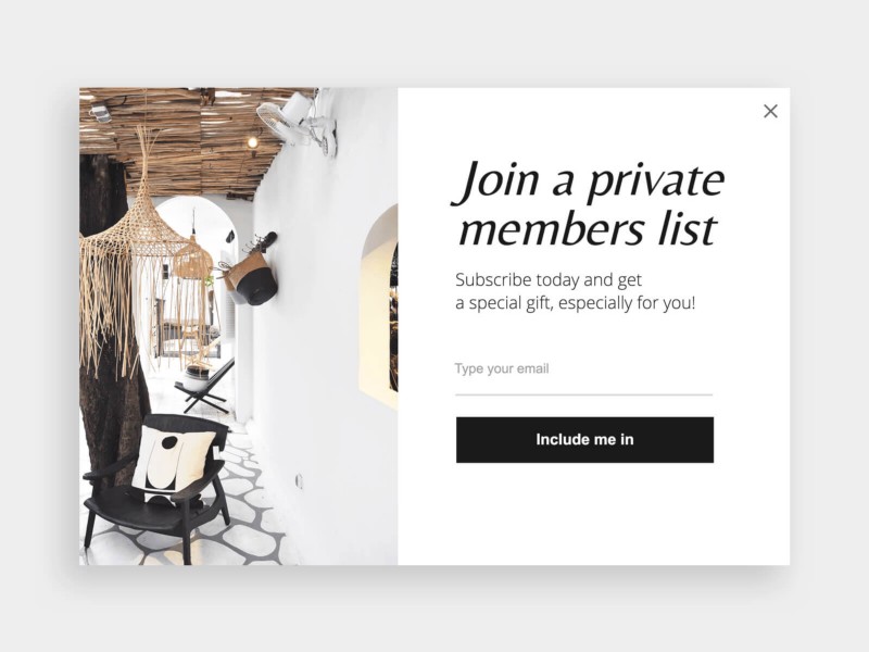 Wyskakujące okienko subskrypcji e-mail, które obejmuje poczucie wyjątkowości