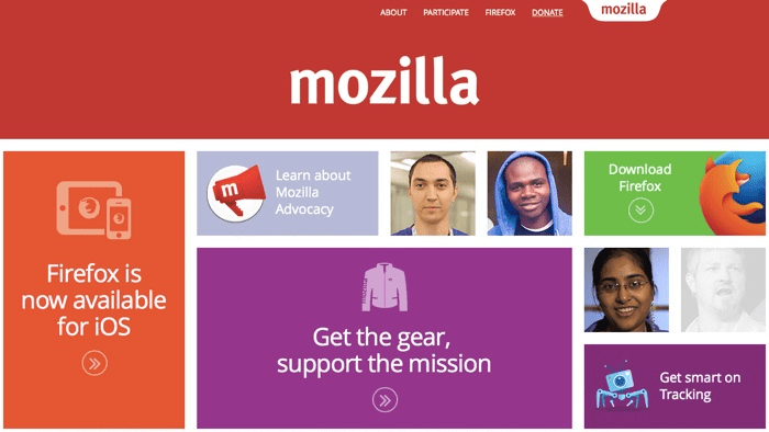 La page d'accueil de Mozilla