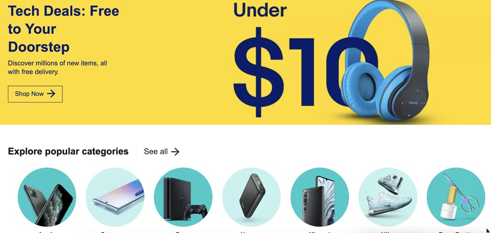 O eBay apresenta um banner que o leva a permanecer no site e comprar mais