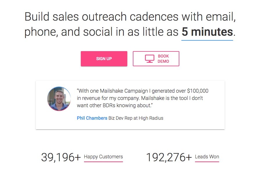 Page d'accueil de Mailshake