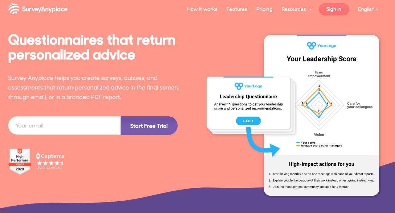 Page d'accueil de Survey Anyplace