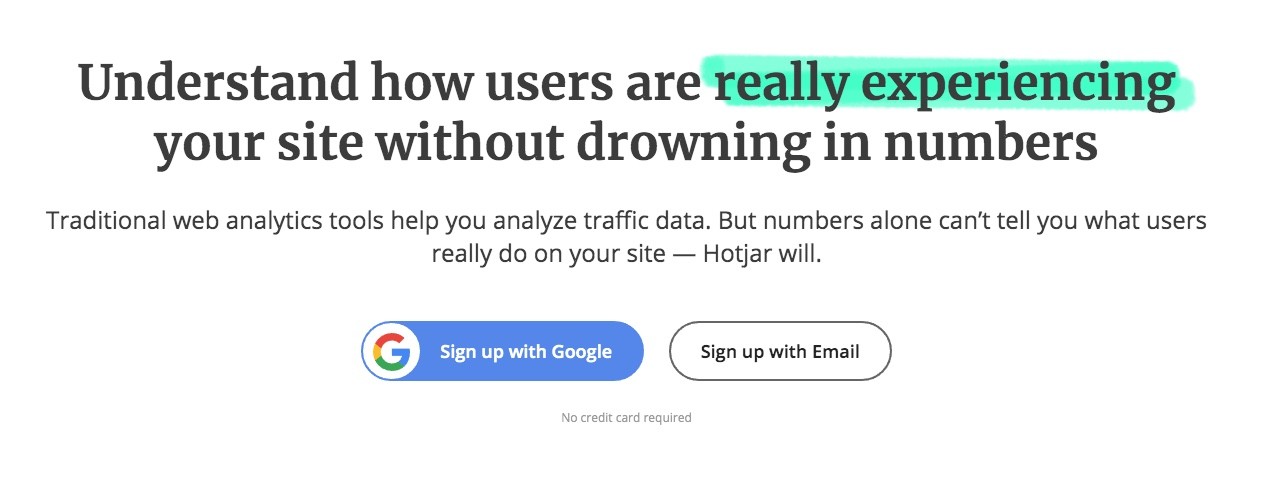 page d'accueil hotjar