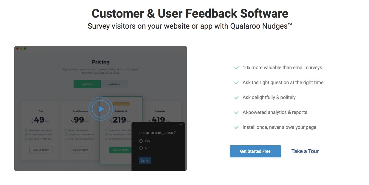 Page d'accueil de Qualaroo