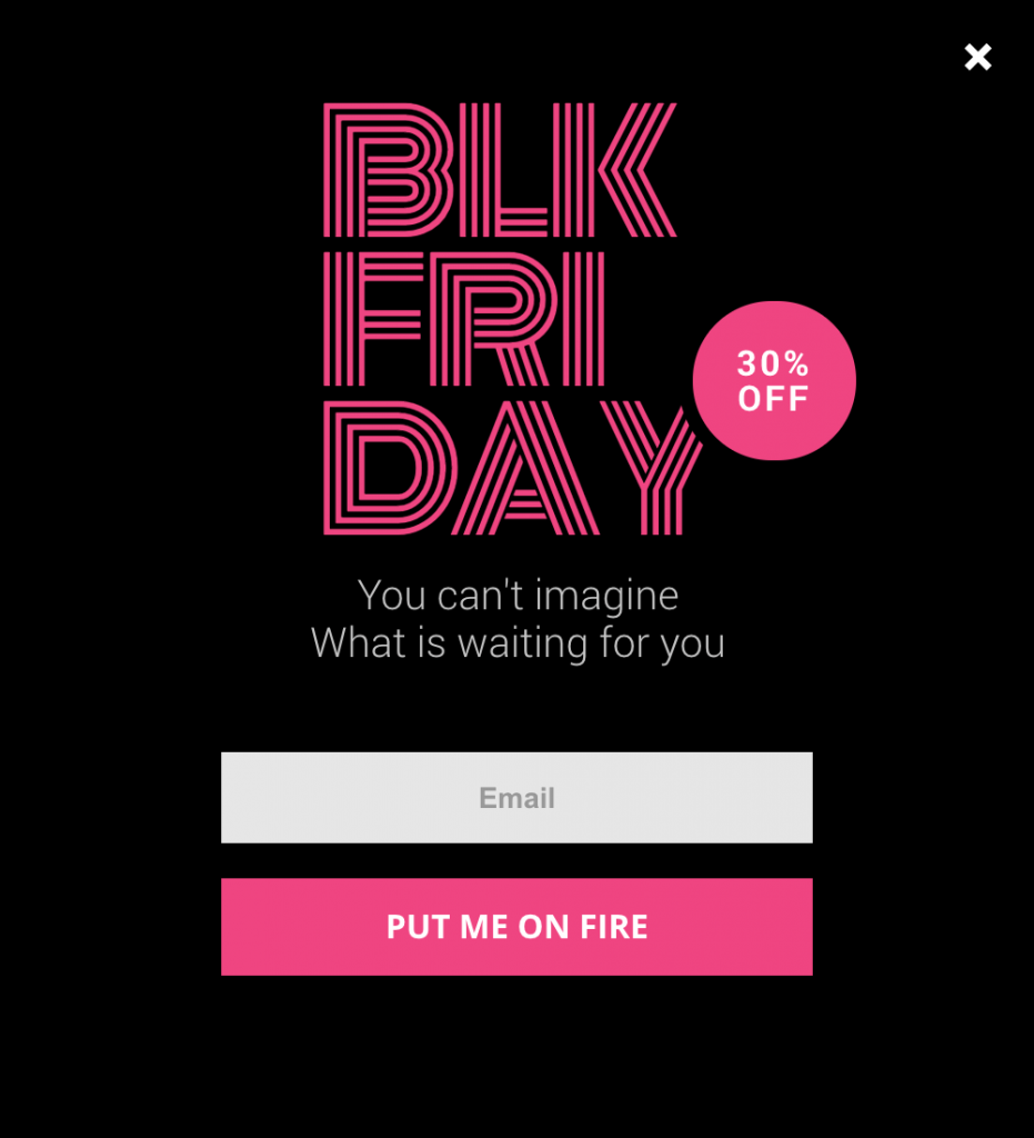 O fereastră pop-up care stârnește curiozitatea pentru a pregăti vizitatorii pentru Black Friday