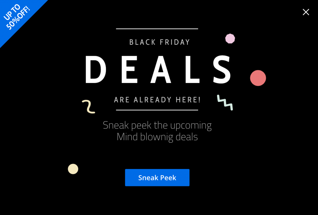 Un pop-up pentru a pregăti vizitatorii pentru Black Friday