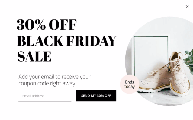 O fereastră pop-up de vânzare flash cu un CTA direct