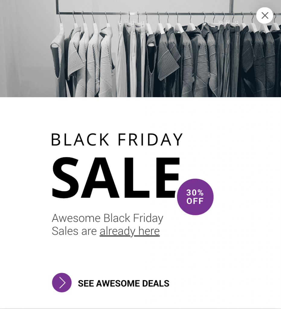 O fereastră pop-up care se adresează pur și simplu potențialilor cumpărători