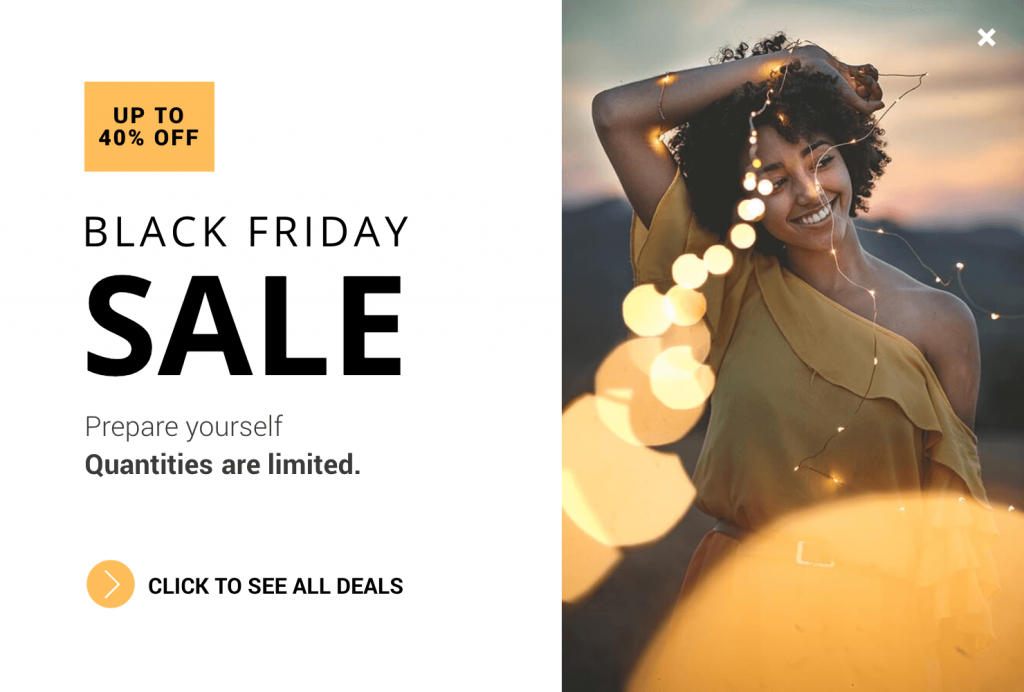 O fereastră pop-up tachinată de afișat înainte de Vinerea Neagră