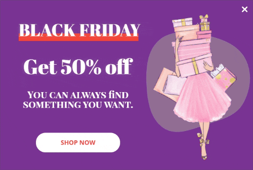 Exemplu de șablon de tip pop-up GIF Black Friday