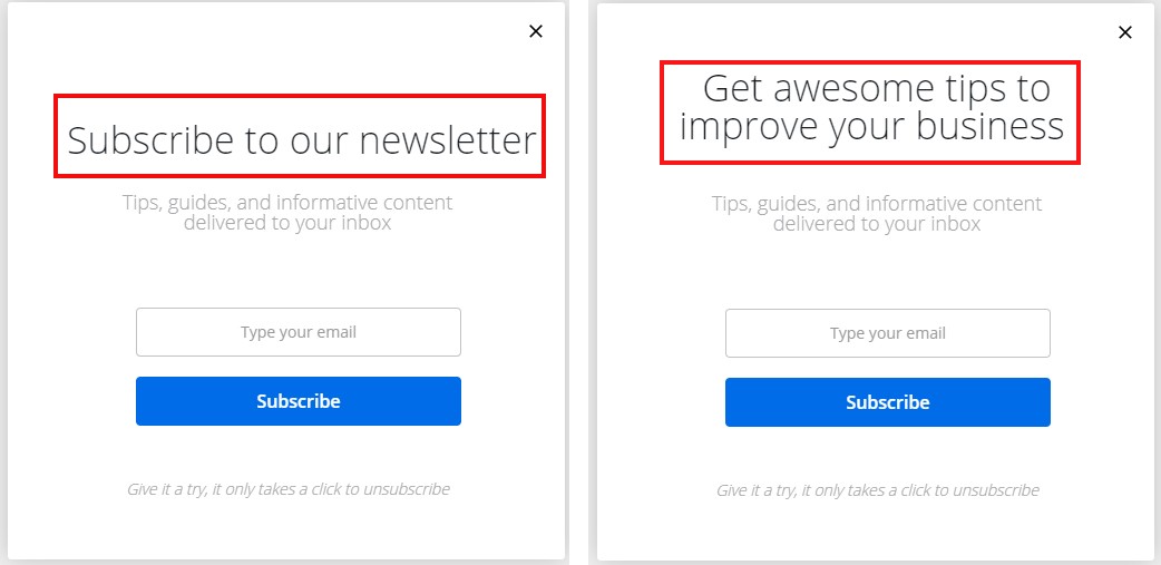 見出しテキストのA / Bテストの例