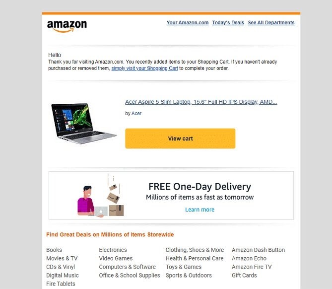 E-mail de recuperare Amazon