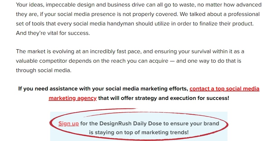 กล่องสมัครสมาชิกในหน้าที่เรียบง่ายและน่าเชื่อของ DesignRush