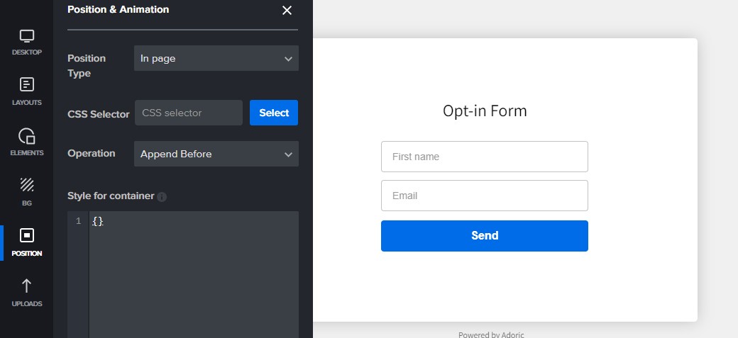 Poziționare adorică în pagină