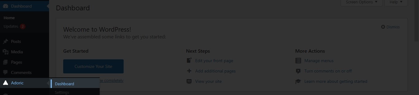 Painel adorável do wordpress