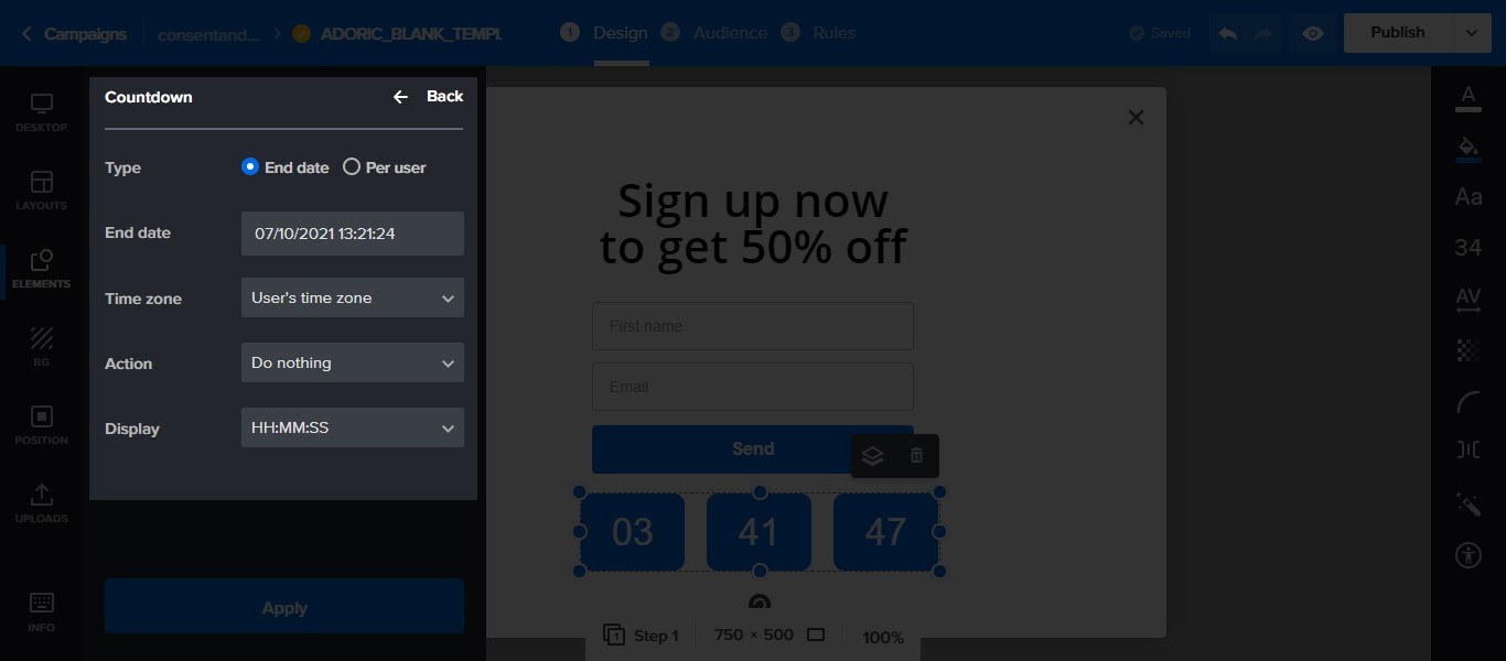 Editar cronômetro de contagem regressiva