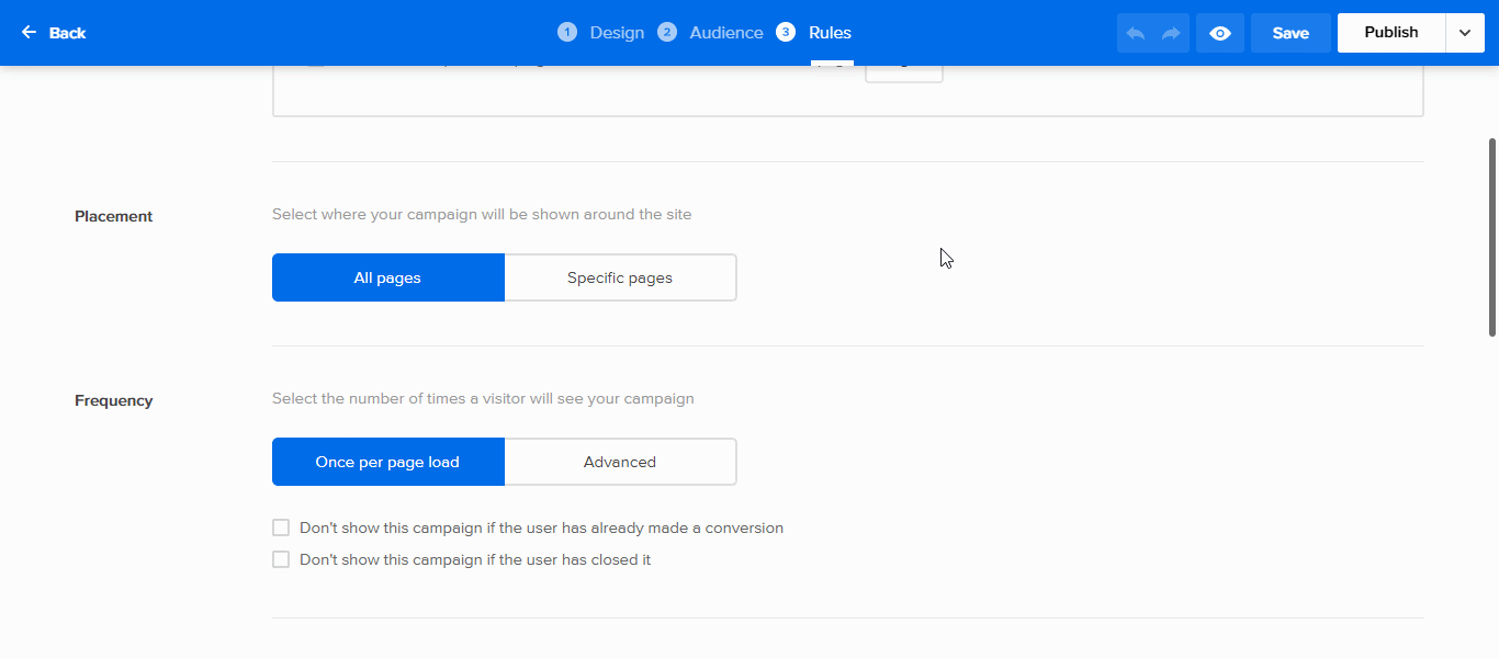Regras de exibição de pop-up