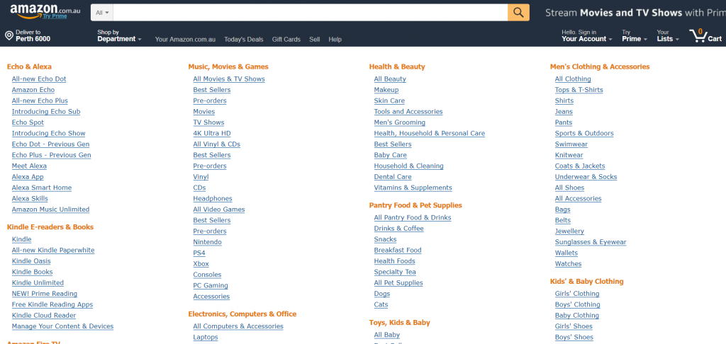亞馬遜-澳大利亞-部門-類別
