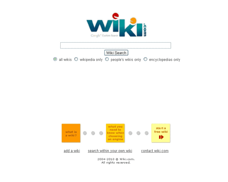 Motores de búsqueda alternativos a Google: una captura de pantalla de la página de inicio de wiki.com