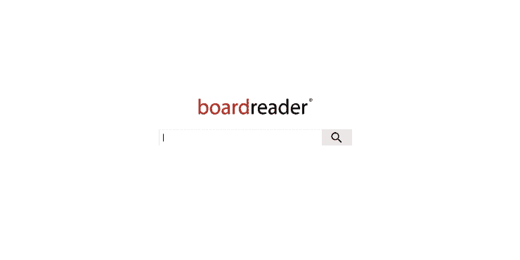 Motores de búsqueda alternativos a Google: captura de pantalla de la página de inicio del motor de búsqueda del foro Boardreader