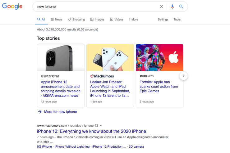 Google 新鲜度更新：新 iPhone 的 Google 搜索结果