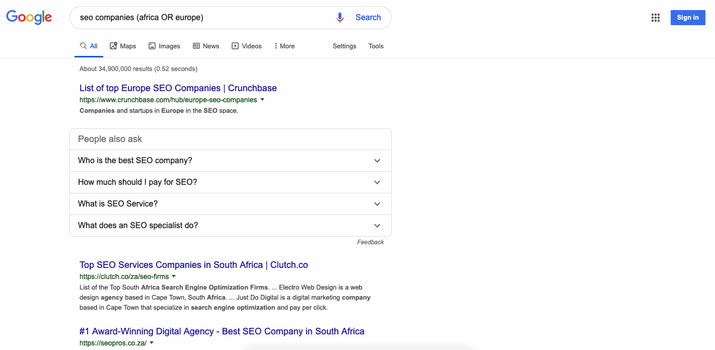 Resultados de búsqueda de Google para empresas de seo (áfrica o europa)