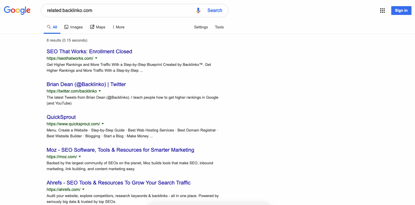 Resultados de búsqueda de Google relacionados: backlinko.com