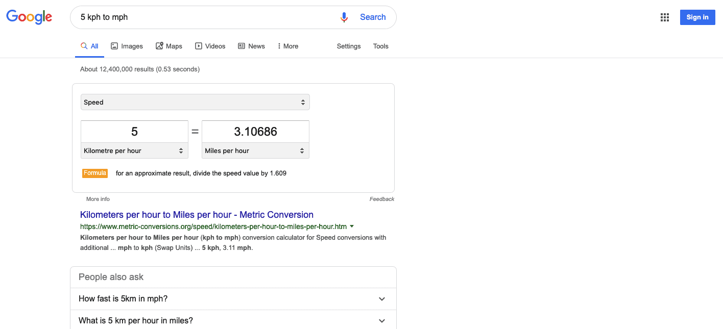 Resultados de búsqueda de Google de 5 km / h a mph