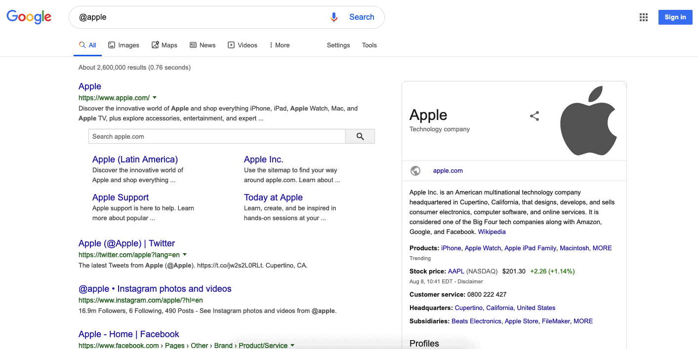 Resultados de búsqueda de Google para @apple