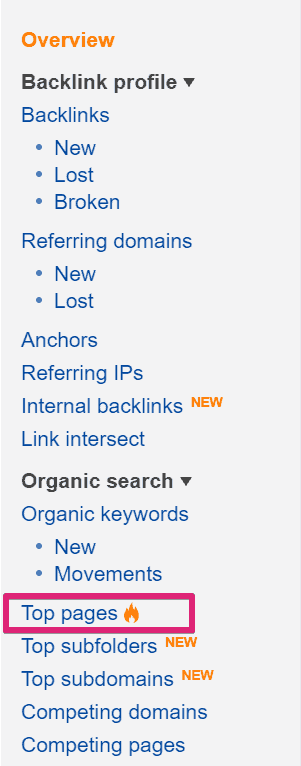 Rapporto sulle pagine principali di Ahrefs - Come eseguire la ricerca sulle parole chiave